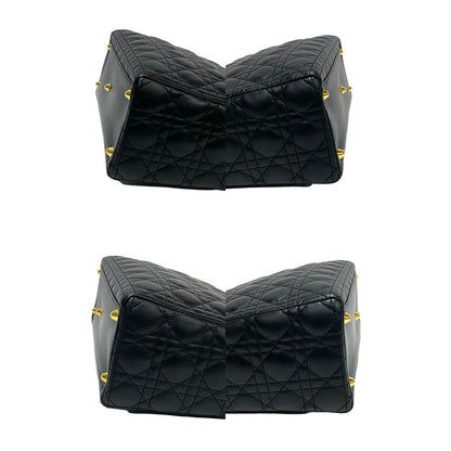 Dior Lady Cannage Stitch Leather Handbag Mini Tote Black
