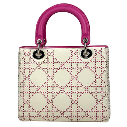 Dior Lady Cannage Bicolor Handbag Leather White Pink