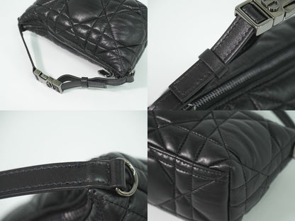 Dior Travel Nomad Pouch Cannage Handbag Leather Black
