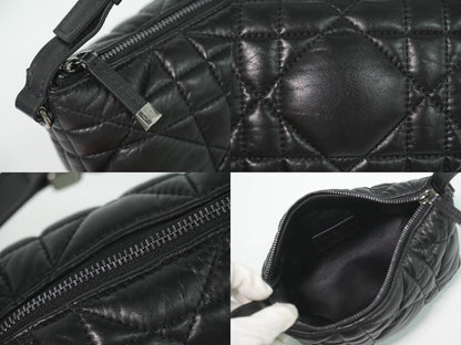 Dior Travel Nomad Pouch Cannage Handbag Leather Black