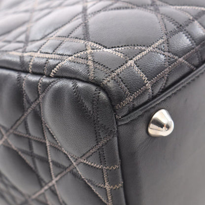 Dior Dio Handbag Ladydio Cannage Black Leather 2-Way Tote