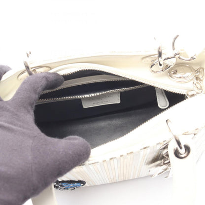 Dior Handbag Lady Dior 2-Way White Gold Silver Leather Tote