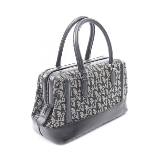 Dior Handbag Trotter Black Beige Canvas Leather Hand