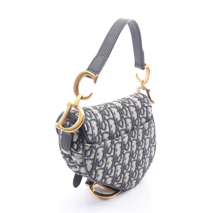 Dior Handbag Saddle Oblique 2-Way Navy Canvas Leather Bag Mini