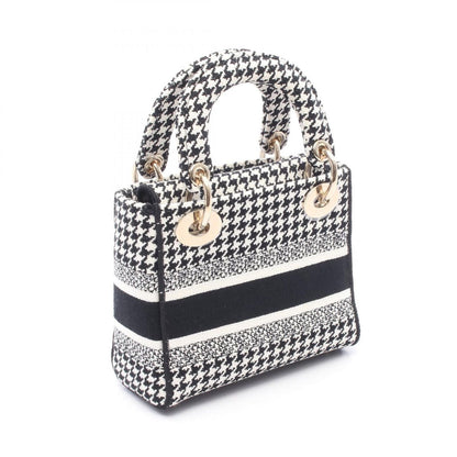 Dior Handbag Lady D-Lite Mini Houndstooth 2-Way White Black Canvas Lady Dior