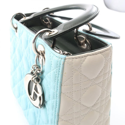 Dior Handbag Lady Dior Cannage Light Blue Ivory Green Leather Tote