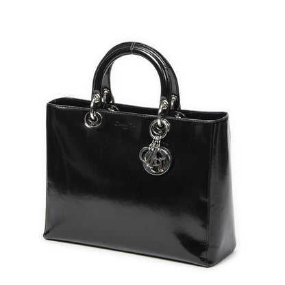 Dior Lady Dior Zip Black Smooth Leather Handbag