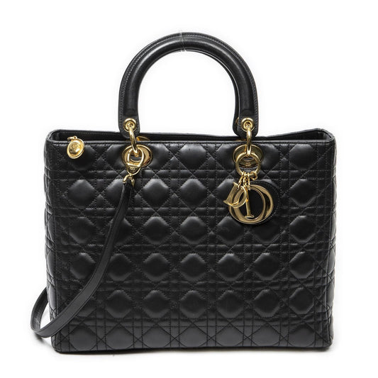 Dior Large Lady Dior Zip Black Canada Lambskin Leather Handbag