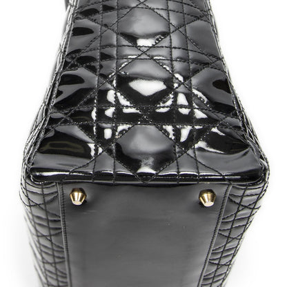 Dior Large Lady Dior Zip Black Cannage Patent Leather Handbag