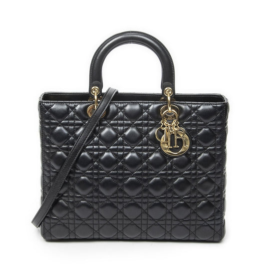 Dior Large Lady Dior Zip Black Canada Lambskin Leather Handbag