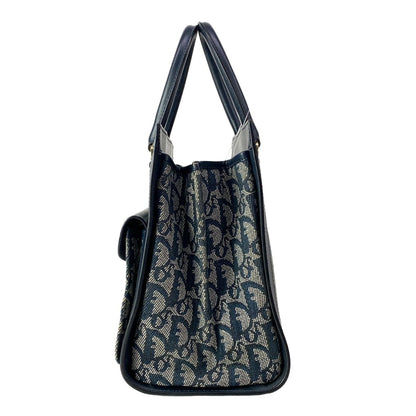 Dior Handbag Logo Glam White Dark Navy Gold Leather