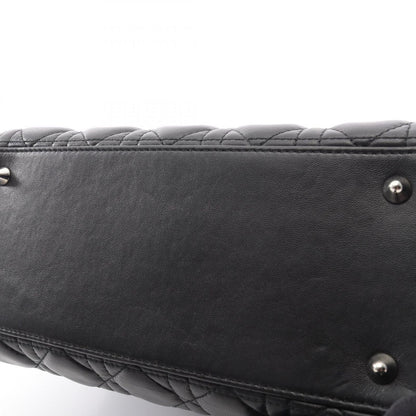Dior Handbag Lady Dior 2-Way Black Leather Cannage Tote Midi