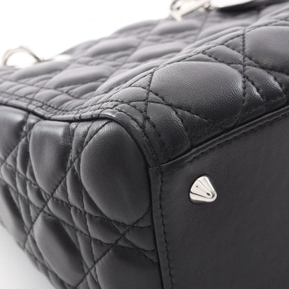 Dior Handbag Lady Dior 2-Way Black Leather Cannage Tote Midi