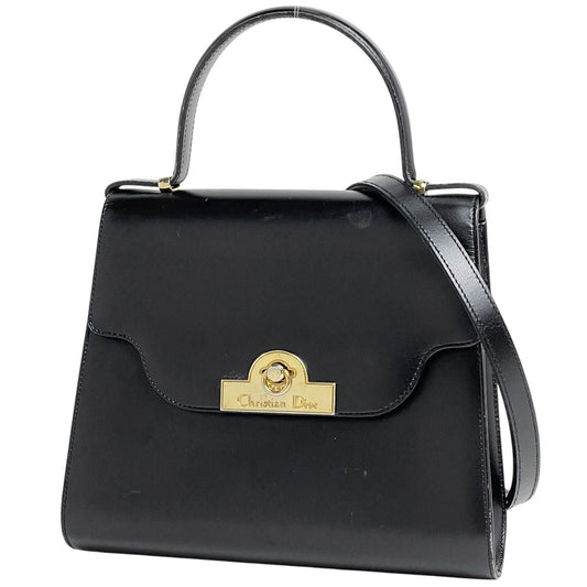 Dior Logo Handbag 2-Way Leather Black