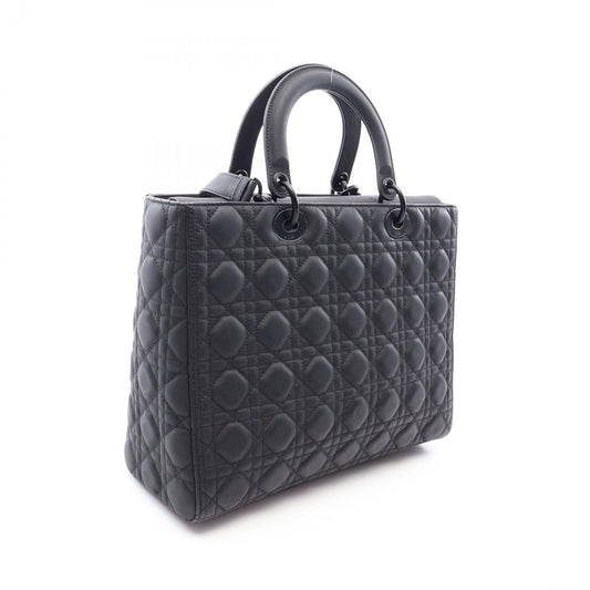 Dior Handbag Lady Dior Large Cannage Matte 2-Way Black Leather Lady Dior Tote