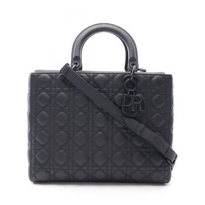 Dior Handbag Lady Dior Large Cannage Matte 2-Way Black Leather Lady Dior Tote