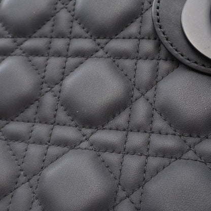 Dior Handbag Lady Dior Large Cannage Matte 2-Way Black Leather Lady Dior Tote