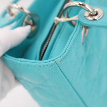 Dior Lady Cannage Leather 2-Way Handbag Blue