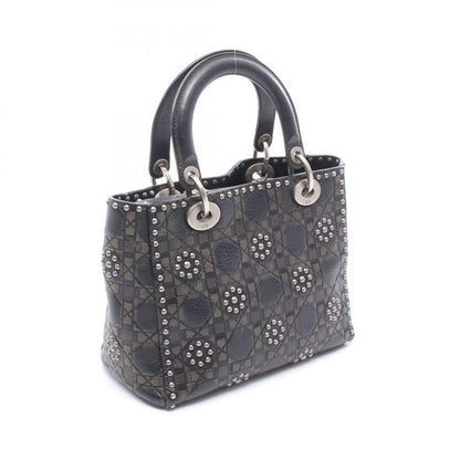 Dior Handbag Lady Dior 2-Way Black Khaki Leather Lady Dior Studs Tote