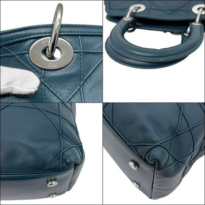 Dior Tote Granville Green Blue Cannage Handbag Leather Logo Charm Stitching