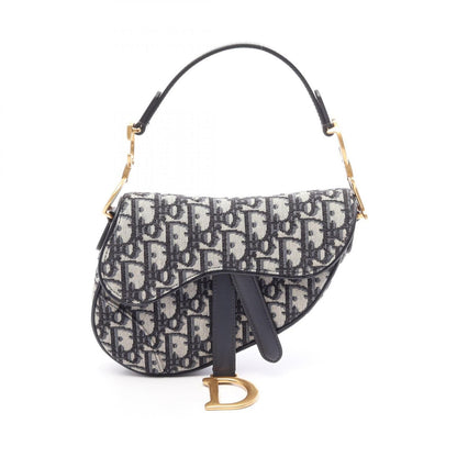 Dior Handbag Saddle Oblique Navy Canvas Leather Bag Mini