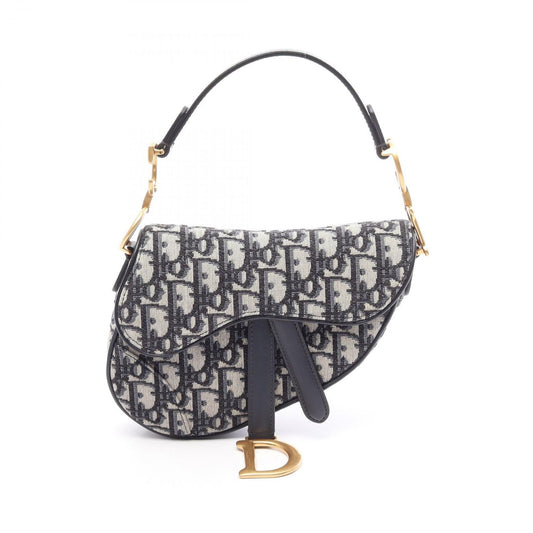 Dior Handbag Saddle Oblique Navy Canvas Leather Bag Mini