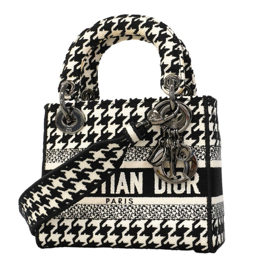 Dior Handbag Lady D Light Canvas White Black Silver 2-Way