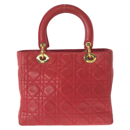 Dior Vintage Lady Cannage Red Gold Leather Handbag