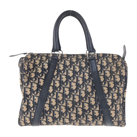 Dior Handbag canvas Navy Beige SilverMetal Trotter