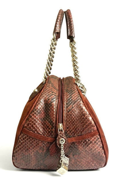 Rare Christian Dior Medium 2004 F/W Burgundy Suede Python Dice Gambler Bowling Bag