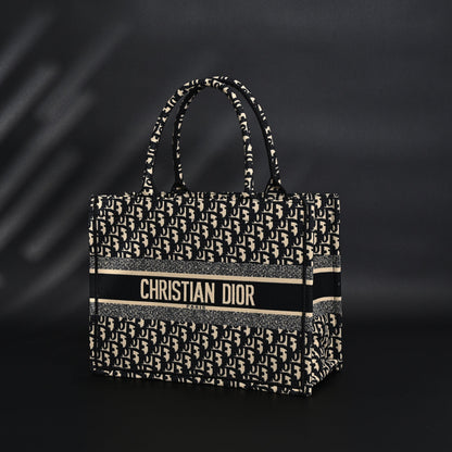 Christian Dior Medium Book Tote – Black Oblique Embroidery