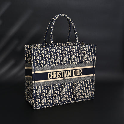 Christian Dior Large Book Tote – Blue Oblique Embroidery