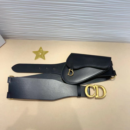 cd saddle belt with pouch black calfskin
