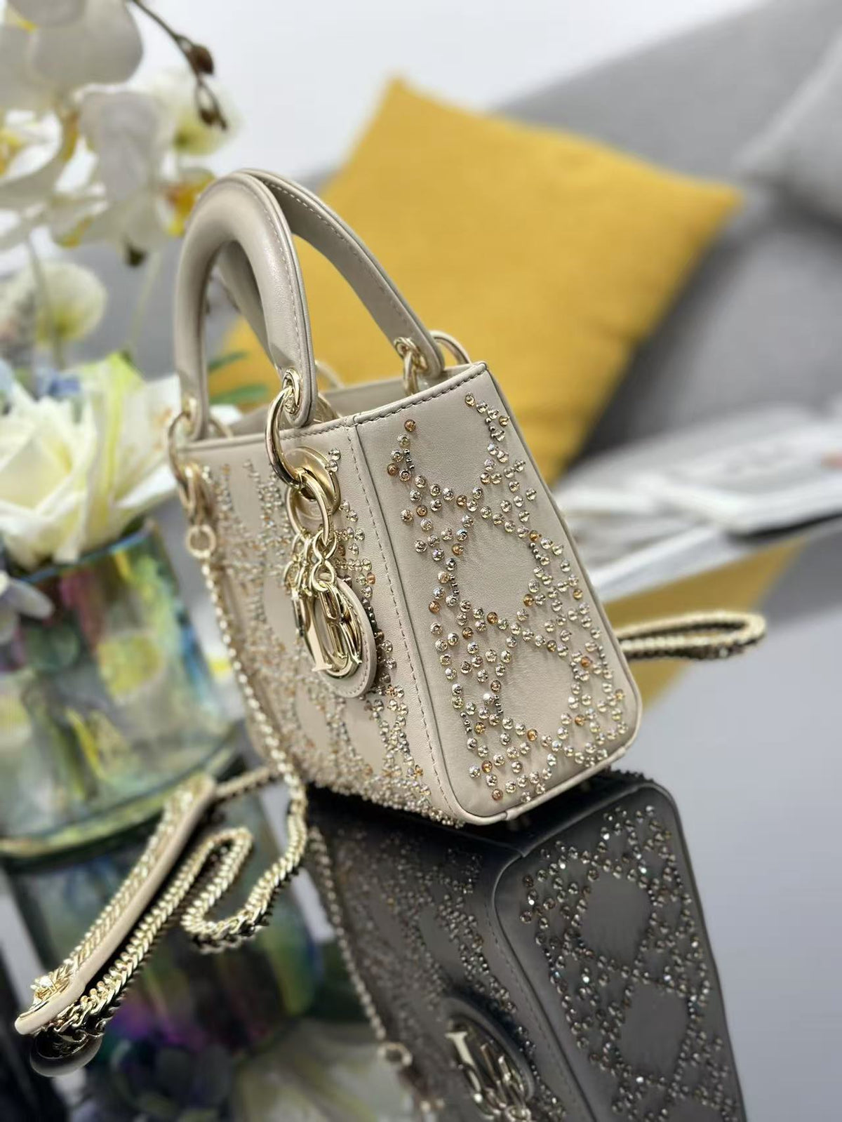 CD Lady Dior 17 Bag Beige Calfskin