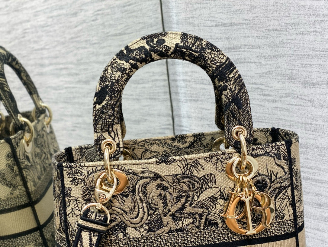 CD 24 Women Mini Lady D-lite Bag Brown Toile de Jouy Embroidery