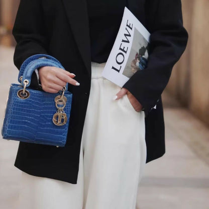 Dior Lady bag Blue alligator leather