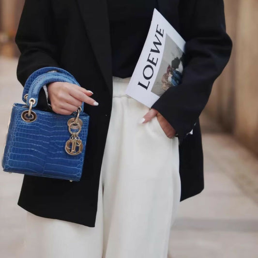 Dior Lady bag Blue alligator leather