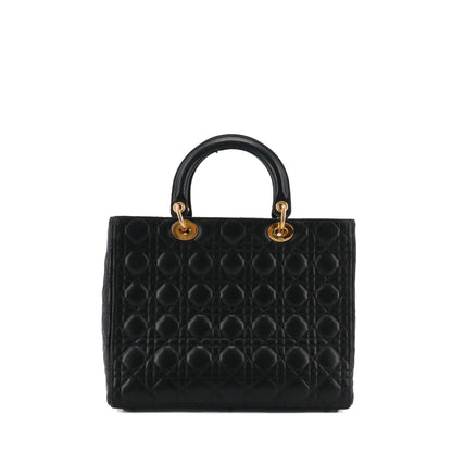 DIOR - Large Lady Dior handbag in vintage black cannage leather
