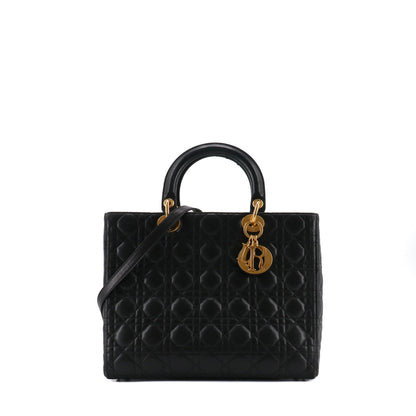 DIOR - Large Lady Dior handbag in vintage black cannage leather