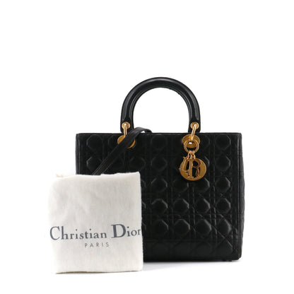 DIOR - Large Lady Dior handbag in vintage black cannage leather
