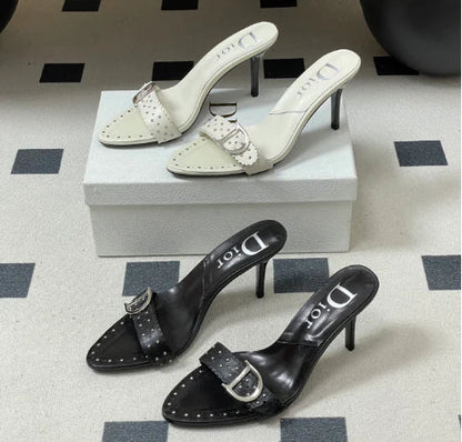 Dior 2026 Studded Sandal 8.5cm Black and White Sheepskin 717875