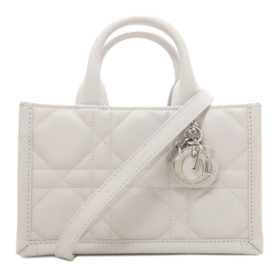 Dior Book Tote Mini Macro Cannage 2-Way Handbag White Gray