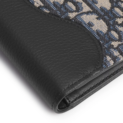 Dior Grained Calfskin Black and Beige Saddle Bifold Wallet