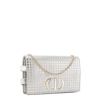 DIOR - Montaigne Pouch handbag in silver micro cannage leather