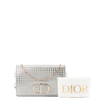 DIOR - Montaigne Pouch handbag in silver micro cannage leather