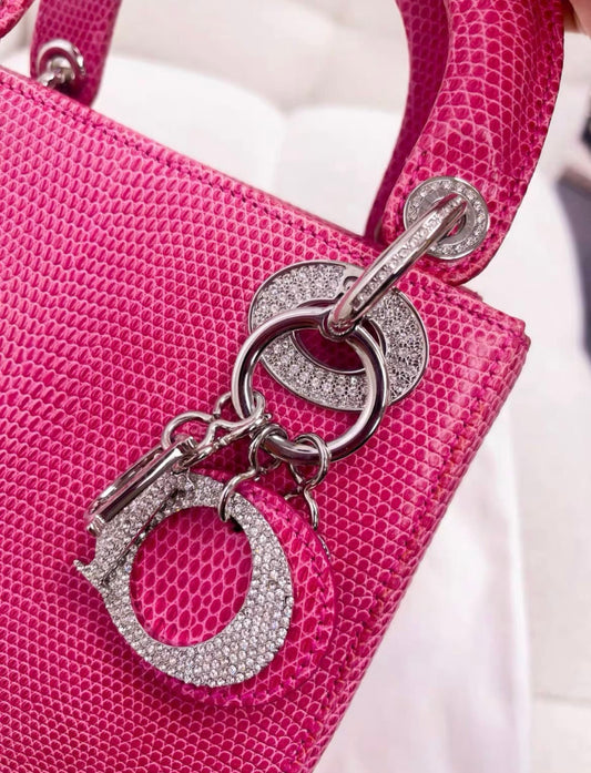 Christian Dior Lady Dior Bag Pink Lizard with Crystal Charms Mini