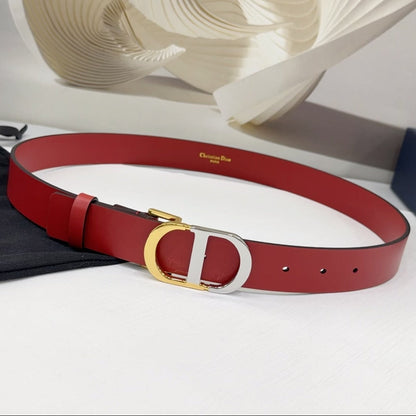 Dior 2026 Two-Tone Buckle Belt 30mm Leather 186129