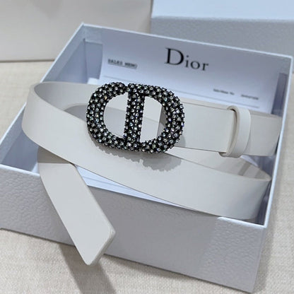 Dior 2026 Rhinestones Buckle Belt 25mm Cowhide 196490