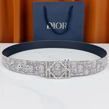 Dior 2026 Oblique Jacquard Cosmo Buckle Belt 35mm Canvas