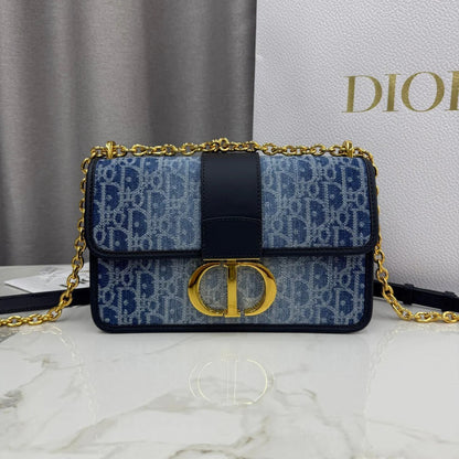 Dior 2026 East-West Chain Handbag 25cm Blue Black Demin Calfskin